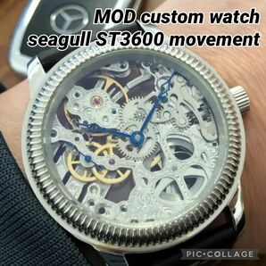 st3600 スケルトン アンティーク 腕時計 ビンテージ ノーロゴ レザーベルト MOD