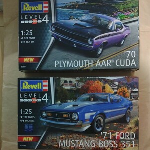 Revell 1/25 70 PLYMOUTH AAR CUDA 71 FORD MUSTANG BOSS 351 未組立 2台セット レベル プリムス クーダ フォード マスタング　