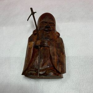 木彫 七福神 『寿老人』　縁起物 置物 在銘