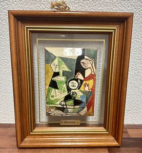 極美品 PABLO PICASSO パブロ・ピカソ ラス・メニーナス 絵画 額装ガラス 木製フレーム 1881-1973 D.D.C-1967 立体絵 アンティーク レトロ