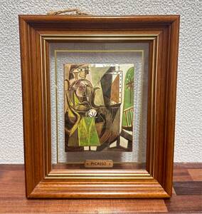 極美品 PABLO PICASSO パブロ・ピカソ 窓際の女 絵画 額装 ガラス 木製フレーム 1881-1973 D.D.C-1967 立体絵 壁掛け アンティーク レトロ