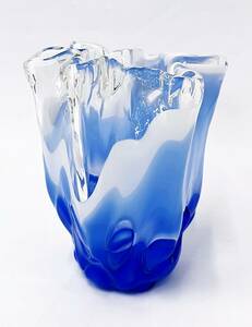 ガラス花瓶 青 フリルデザイン フワラーベース 花瓶 生け花 アレンジメント 花活け 花生け 花入れ 花器