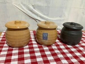 陶器製梅宮辰夫　漬物小瓶　3個組 蓋付 壺 漬物 小壺