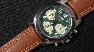  美品☆Jeep ジープ JP-2008 Chronograph グリーン文字盤 メンズ クォーツ腕時計 動作品☆