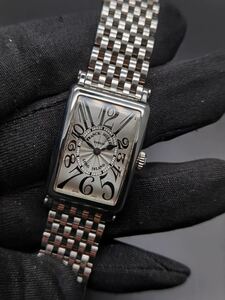 中古 箱あり フランクミュラー FRANCK MULLER ロングアイランド 902QZ シルバー ギョーシェ文字盤 SS レディース クォーツ 腕時計