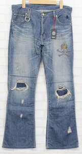 2P1231■ロエンジーンズ リペア加工スワロフスキーブーツカットデニム ROEN jeans