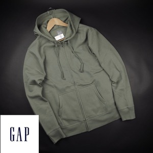 新品★GAP/ギャップ/胸ロゴ刺繍フルジップアップパーカー005/21GREEN/【M】