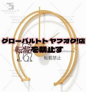 壁掛け時計　北欧風　人気　鉄芸金属　　静音　電池式　半円形　シンプル　玄関　廊下　リビング　ゴールド