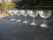 【HS40130】 カットガラス シャンパングラス ワイングラス 高杯 5客セット ②_画像4