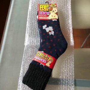 新品　ふわふわ二重編みソックス1足　猫柄