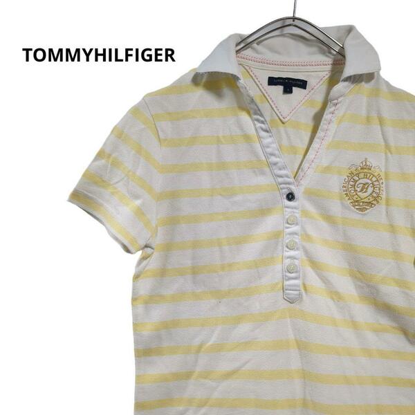 TOMMYHILFIGER ボーダーポロシャツ半袖黄色レディースS h2