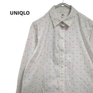 UNIQLO ストライプシャツ　小粒花柄　白　長袖　レディースL　a3