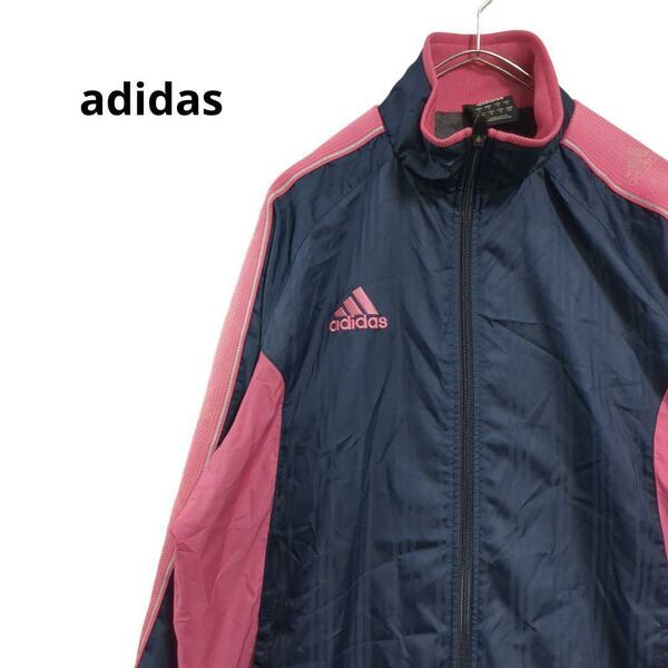 adidas ジャージ上/スポーツウェア　紺ピンク　ロゴ刺繍　メンズM a3