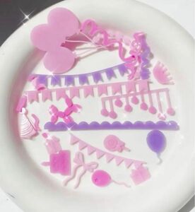 シリコンモールド　誕生日　旗　ケーキ　風船　リボン　トレカケース　レジン　パーツ