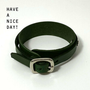 [M size ] leather bracele wristband 2 -ply to coil cow leather original leather accessory men's Lady's cow leather hand made green 