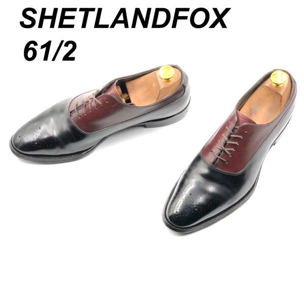 即決 SHETLANDFOX シェットランドフォックス 24.5cm 6.5 3033 メンズ レザーシューズ プレーントゥ 黒x茶 バイカラー 革靴 皮靴 ビジネス