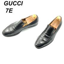 即決 GUCCI グッチ 25cm 7E 147555 メンズ レザーシューズ ヴァンプローファー 黒 ブラック 革靴 皮靴 ビジネスシューズ_画像1