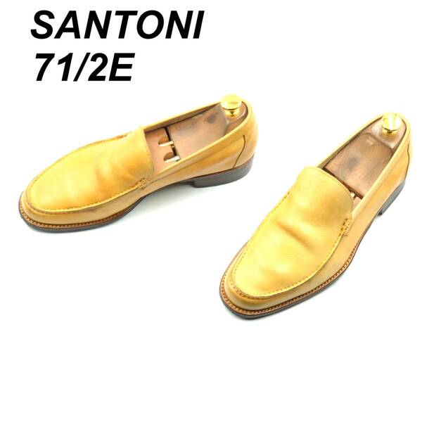 即決 SANTONI サントーニ 25.5cm 7.5E 4680 メンズ レザーシューズ ヴァンプローファー キャメル 革靴 皮靴 ビジネスシューズ