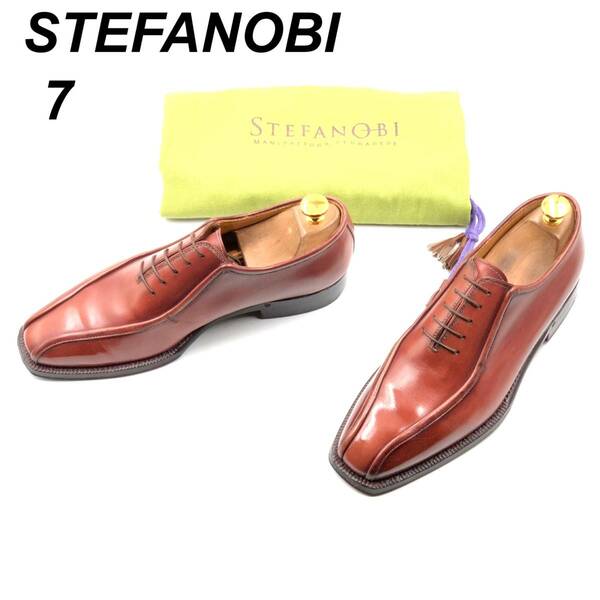 即決 STEFANOBI ステファノビ 25cm 7 メンズ レザーシューズ ツーシーム バーガンディ 保存袋付 革靴 皮靴 ビジネスシューズ