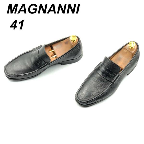 即決 MAGNANNI マグナーニ 26cm 41 17283 メンズ レザーシューズ ローファー ハーフサドル 黒 ブラック シボ革 革靴 皮靴 ビジネスシューズ