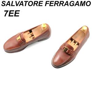 即決 SALVATORE FERRAGAMO フェラガモ 25cm 7EE メンズ レザーシューズ ローファー 茶 ブラウン 革靴 皮靴 ビジネスシューズ