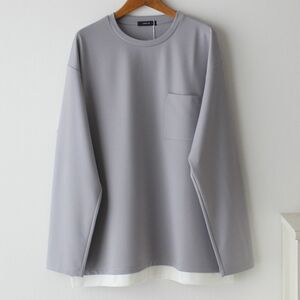 【Lサイズ】新品コムサイズム COMME CA ISM ポンチ素材フェイクレイヤード長袖カットソー グレー メンズ 長袖Tシャツ コムサデモード