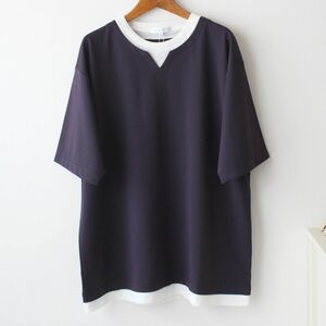 【Lサイズ】新品タケオキクチ THE SHOP TK ポンチキーネック 半袖Tシャツ メンズ パープル系