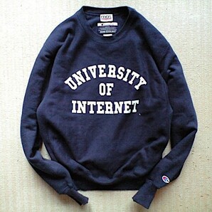 即決 別注品 USA企画品 12oz Champion PREMIUM REVERSE WEAVE スウェット ネイビー mas. UNIVERSITY OF INTERNET インターネット大学 INU