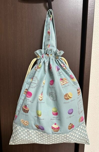 756 体操服入れ　お着替え袋　くすみブルー　ハンドメイド