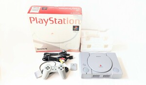 動作品・清掃済み★SONY PlayStation プレイステーション PS1「SCPH-5500」箱付き本体・純正コントローラ・ケーブル・メモリーカード