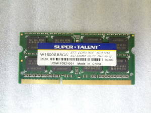 1円～　★Super Talent　W1600SB8GS　DDR3-1600　8GB　ノートパソコン用メモリ★　動作品　