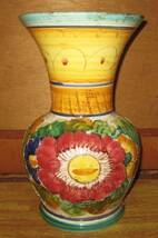 [ヴィンテージ]イタリア製 ハンドペイント 花瓶 陶器製 高さ約30cm ディスプレイ　大きな花柄_画像1