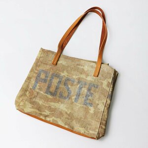 美品 デレコーゼ DELLE COSE レザーハンドル マチ太 カモフラ柄 トートバッグ /ベージュ TOTE BAG イタリア製【2400013708050】