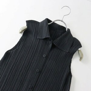 イッセイミヤケ ISSEY MIYAKE プリーツプリーズ PLEATS PLEASE ノースリーブ プリーツ シャツ ワンピース 3/ブラック 【2400013724159】