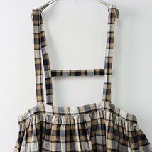 美品 kosatofuku こさとふく ハンドメイド チェック サスペンダー付き ギャザーワイドスカート /ベージュ ボリューム【2400013694643】_画像4