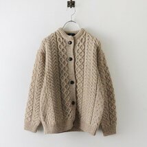 アラン ウーレンミルズ aran WOOLLEN MILLS ウールクルーネック ケーブルニットカーディガン/ベージュ トップス【2400013728058】_画像2