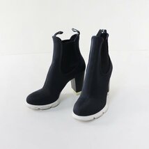 プラダ PRADA サイドゴア ショートブーツ 35(22cm相当)/ダークネイビーXブラック ヒール 後ロゴ【2400013745338】_画像3