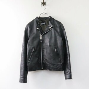 美品 ショット Schott IENA イエナ 別注 シープレザーセミシングルライダースジャケット XS/ブラック 羊革 アウター【2400013744171】