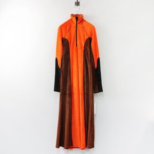 定価6.6万 未使用 2022AW マメ クロゴウチ Mame Kurogouch Velour Jersey Flared Dress ベロアドレス 1/オレンジ【2400013757324】