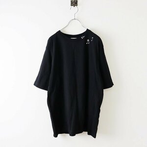 メンズ サンローラン パリ SAINT LAURENT PARIS 439416 ネックロゴ 音符プリント Tシャツ XS/ブラック 黒【2400013751575】