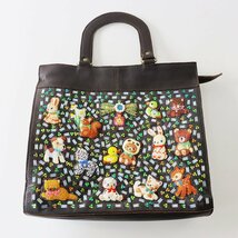 定価7.9万 2023SS 極美品ユキエモン yukiemon ぬいぬいぎゅうぎゅうトートBAG /ブラウン ハンド刺繍 レザー 皮革【2400013761338】_画像2