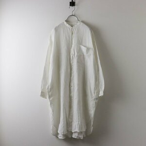ジムフレックス Gymphlex リネン ライトデニムバンドカラーシャツ 14/ホワイト 白 ブラウス ワンピース丈 ロング丈【2400013726078】