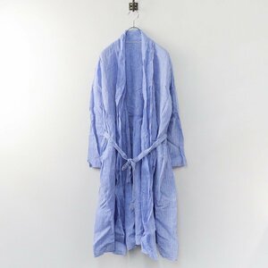 ネストローブ nest Robe リネン ストライプ織 カシュクールワンピース/ブルー ローブ【2400013745857】