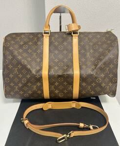 美品 LOUIS VUITTON ルイ ヴィトン キーポル バンド リエール 50 ボストン バッグ モノグラム キャンバス ブラウン　斜め掛け 