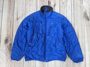 4．00s 02年 Patagonia パタゴニア ロゴ 中綿入り パフジャケット ブルゾン ジャンパー パファージャケット アウトドア メンズM 青y708