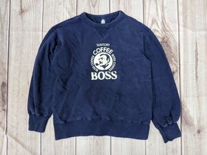 1．BOSS ボス サントリー デカロゴ 懸賞品 当時物 希少 両Vガゼット フェードカラー スウェットシャツ トレーナー メンズL 紺白系y708