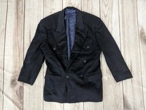 7．スイス製 ヒューゴボス HUGOBOSS ユーロ ヴィンテージ カシミヤ 混紡 ダブルブレスト テーラードジャケット メンズML相当 黒y806_画像1