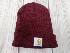 2．美品 状態良好 カーハート Carhartt ロゴ メランジ ミックスカラー ビーニー ニット帽 アクリル生地 赤黒x809