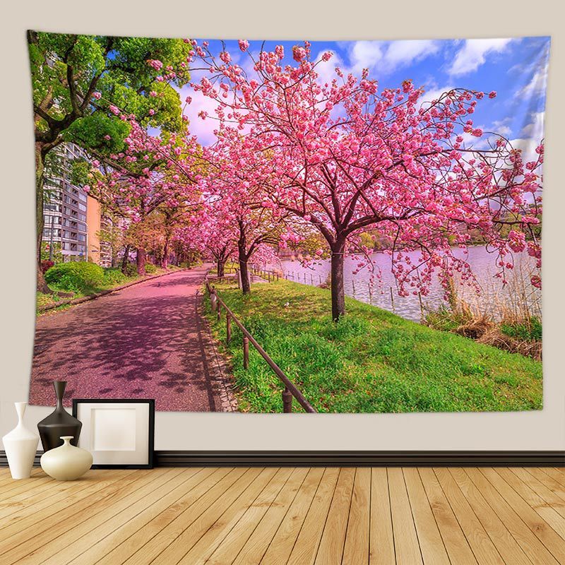 Tapiz E05 Sakura Primavera Rosa Flor de Cerezo Ver Naturaleza Curación Relajación Paisaje, trabajos hechos a mano, interior, bienes varios, panel, tapiz