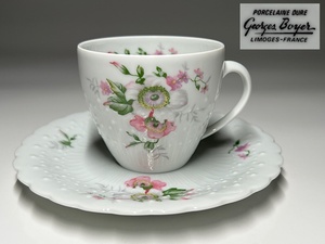 【瑞】リモージュLimoges　PORCELAINE DURE花柄　デミタスカップ＆ソーサー